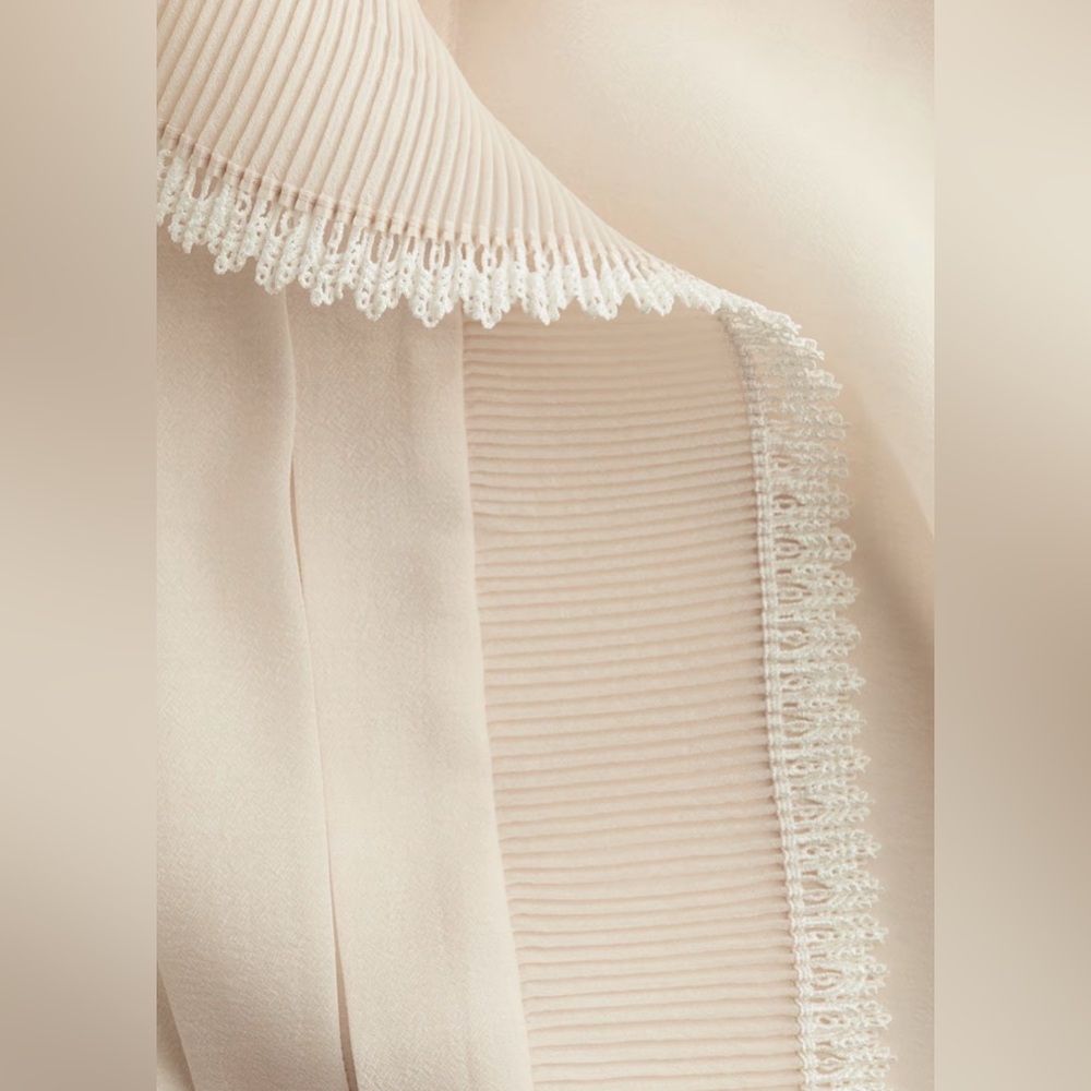 H&M Beige Blouse with Lace Trim and Fluttery High Collar - Picture 2 of 7